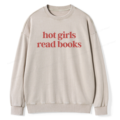Pagewings Hot Girls Read Books Unisex Washed Sweatshirt