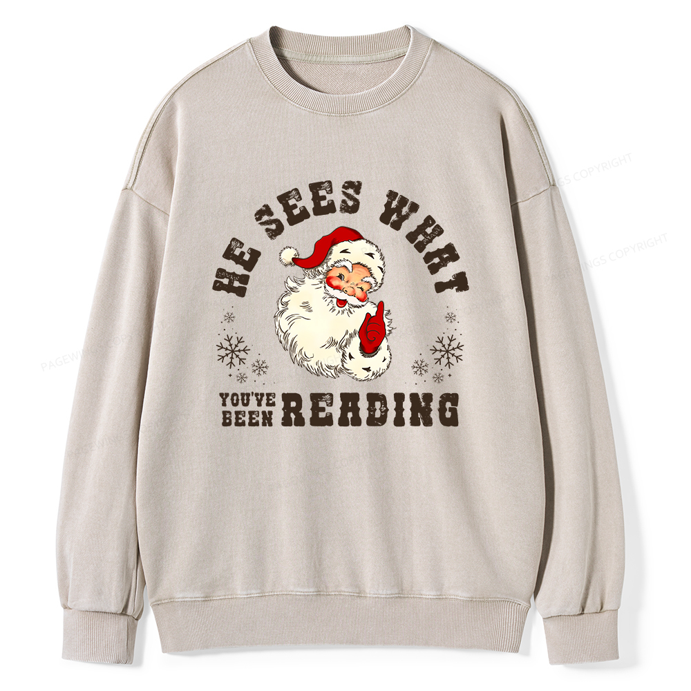 Pagewings He Sees What You've Been Reading Unisex Washed Sweatshirt