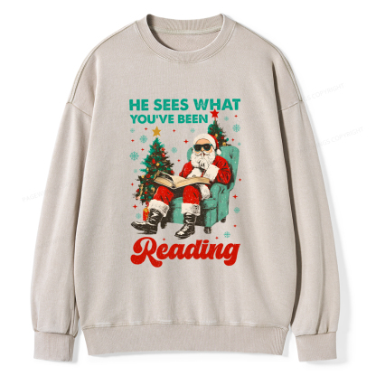 Pagewings Christmas Reading Unisex Washed Sweatshirt