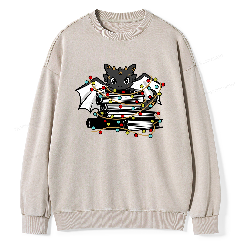 Pagewings Cute Book Dragon Holiday Unisex Washed Sweatshirt