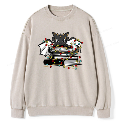 Pagewings Cute Book Dragon Holiday Unisex Washed Sweatshirt