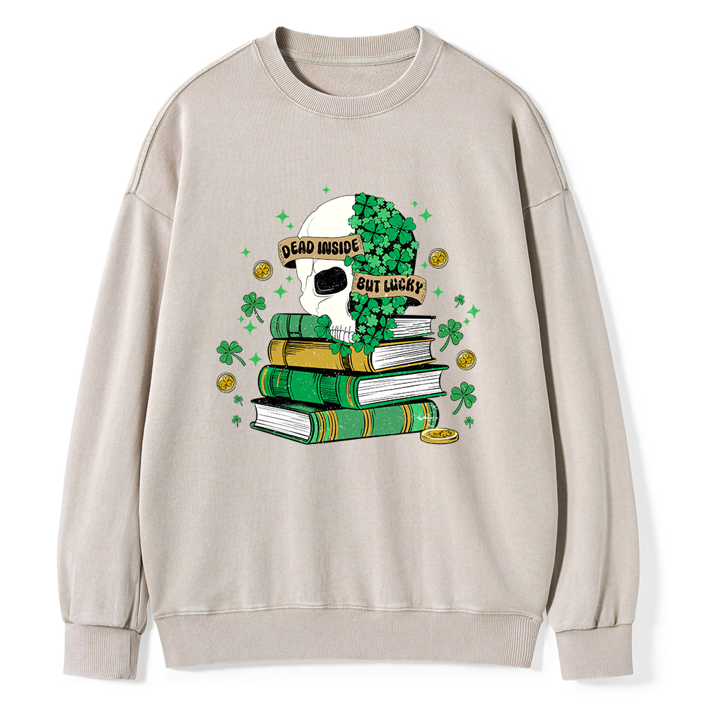 Pagewings Dead Inside But Lucky Unisex Washed Sweatshirt