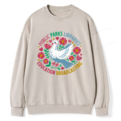 Pagewings Public Parks Libraries Education Broadcasting Unisex Washed Sweatshirt