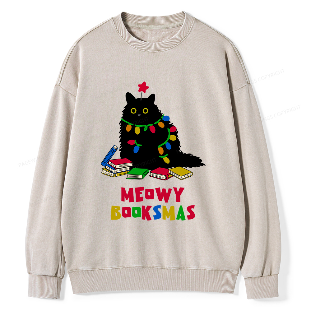 Pagewings Meowy Booksmas Unisex Washed Sweatshirt