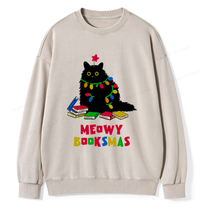 Pagewings Meowy Booksmas Unisex Washed Sweatshirt