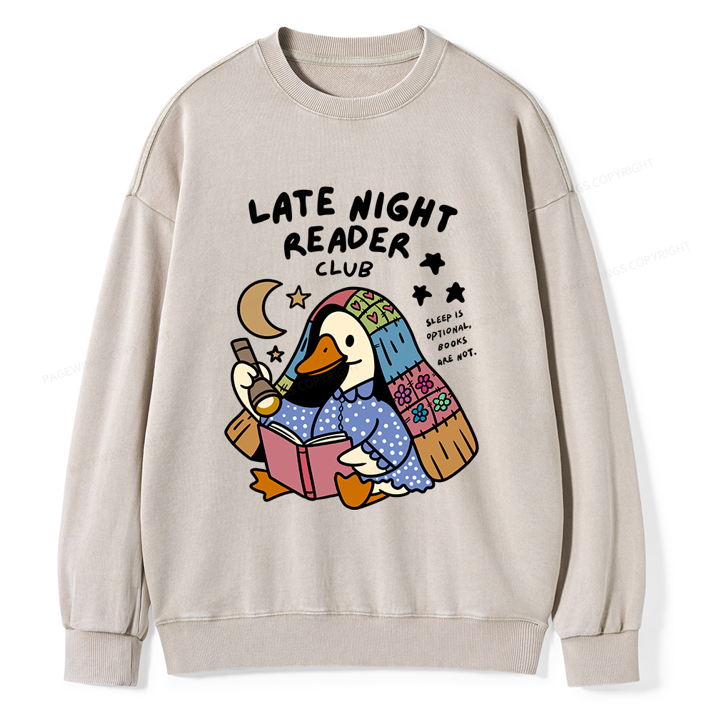 Pagewings Late Night Reader Club Unisex Washed Sweatshirt