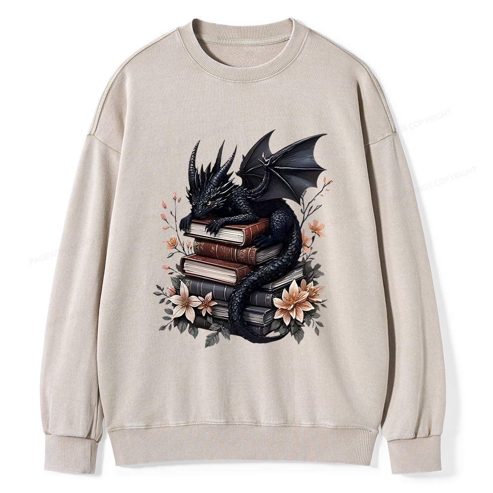Pagewings Black Dragon Book Unisex Washed Sweatshirt