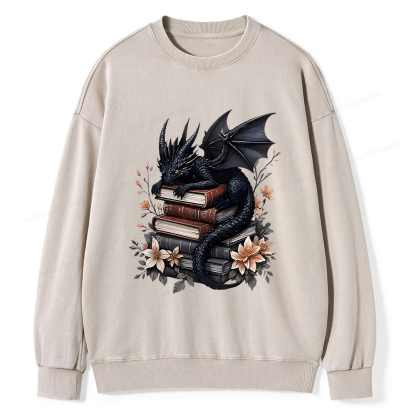 Pagewings Black Dragon Book Unisex Washed Sweatshirt