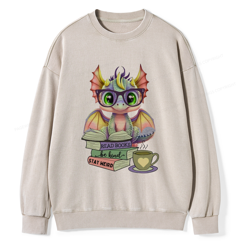 Pagewings Cute Dragon Reading Unisex Washed Sweatshirt