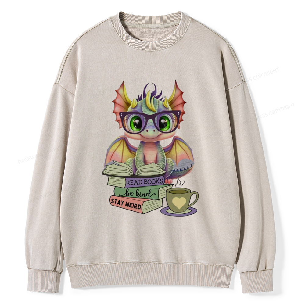 Pagewings Cute Dragon Reading Unisex Washed Sweatshirt