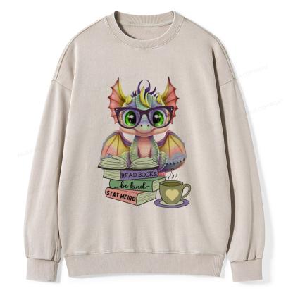 Pagewings Cute Dragon Reading Unisex Washed Sweatshirt