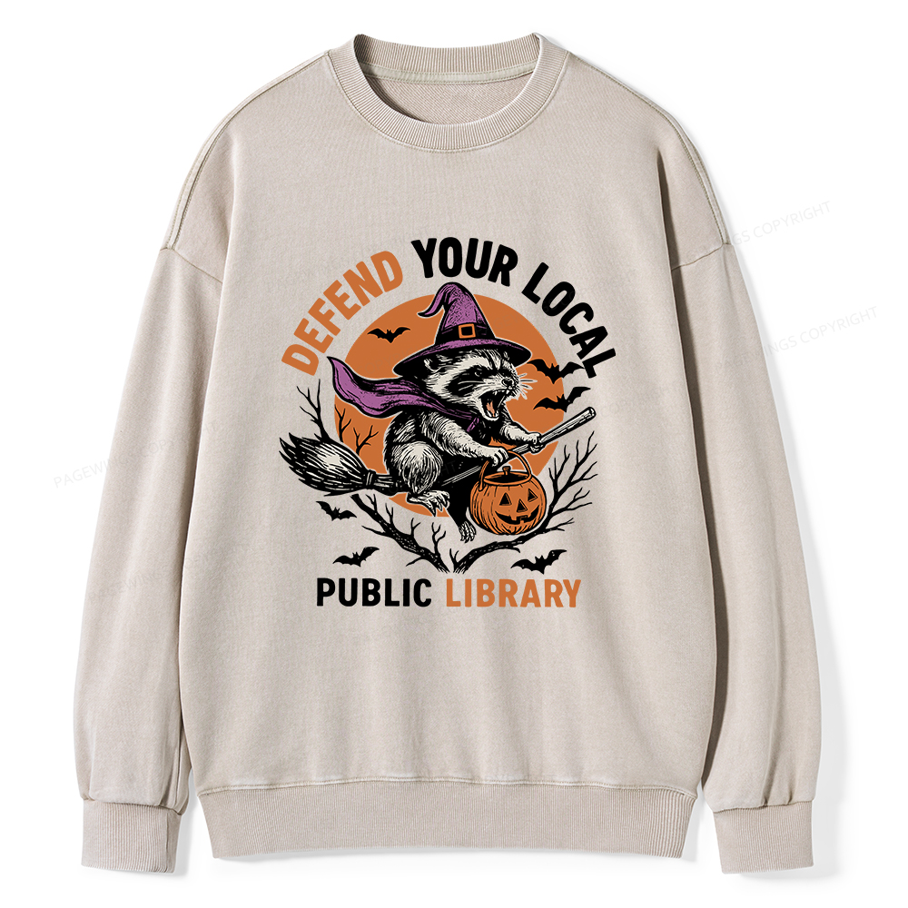 [Pagewings Defend Your Local Public Library Unisex Washed Sweatshirt