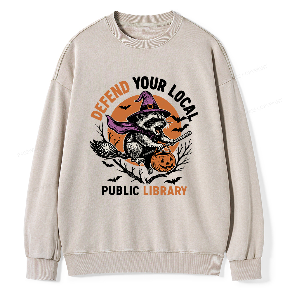 [Pagewings Defend Your Local Public Library Unisex Washed Sweatshirt