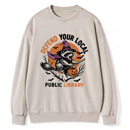 [Pagewings Defend Your Local Public Library Unisex Washed Sweatshirt