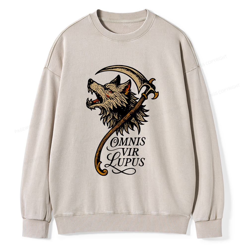 Pagewings Omnis Vir Lupus Unisex Washed Sweatshirt