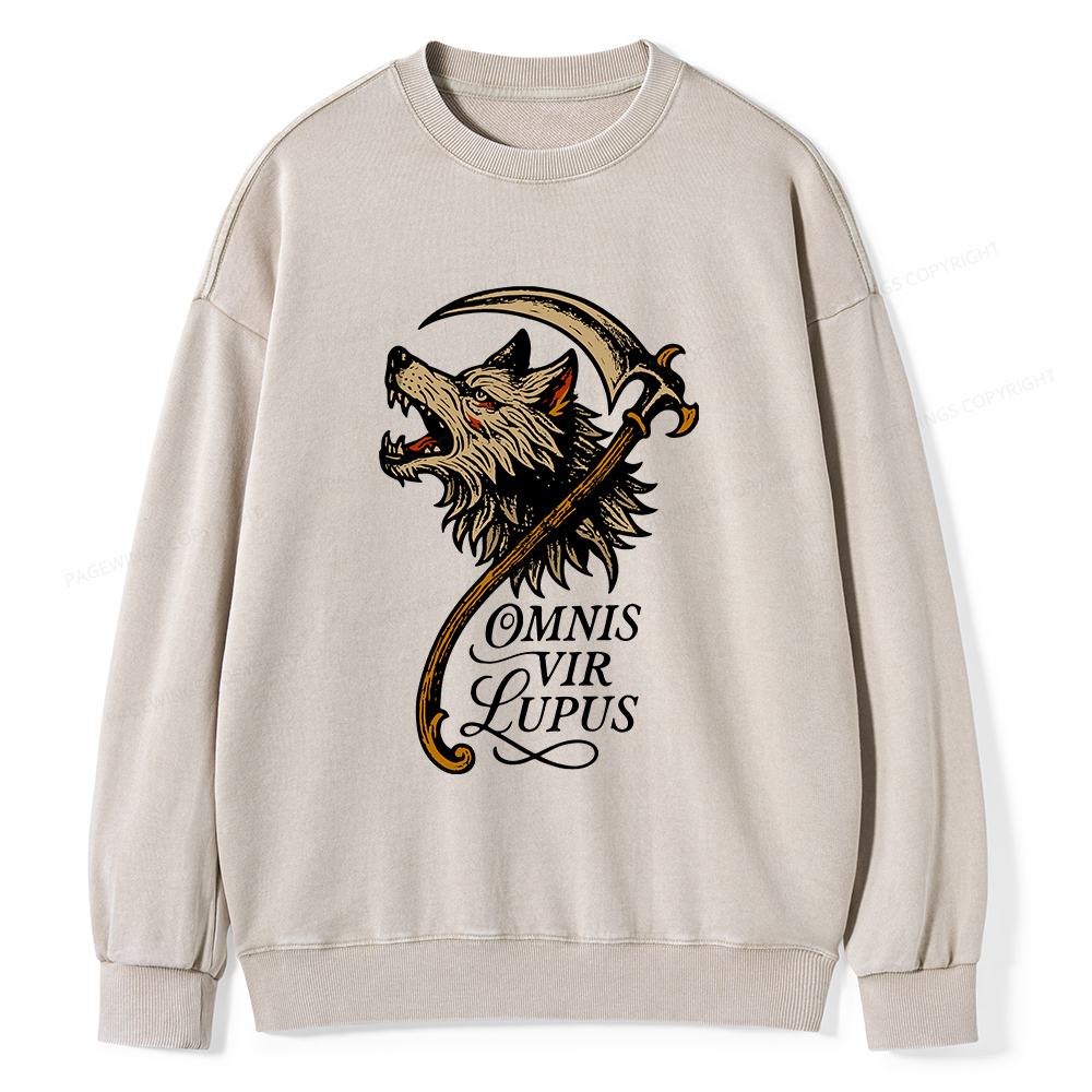 Pagewings Omnis Vir Lupus Unisex Washed Sweatshirt