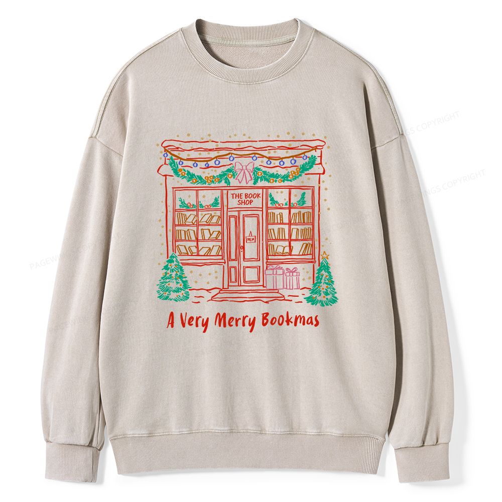 Pagewings Christmas Book Lover Unisex Washed Sweatshirt