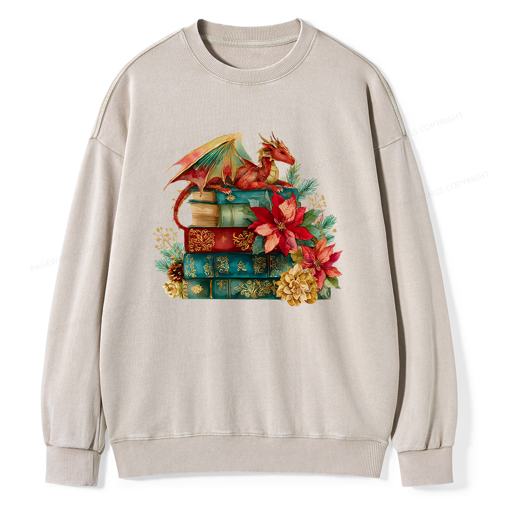 Pagewings Christmas Book Dragon Unisex Washed Sweatshirt