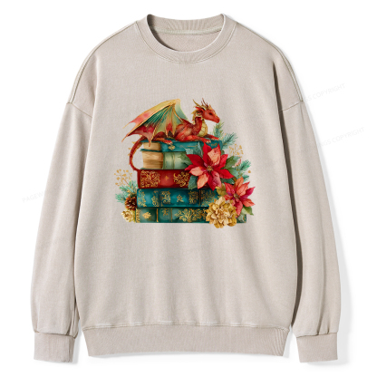 Pagewings Christmas Book Dragon Unisex Washed Sweatshirt
