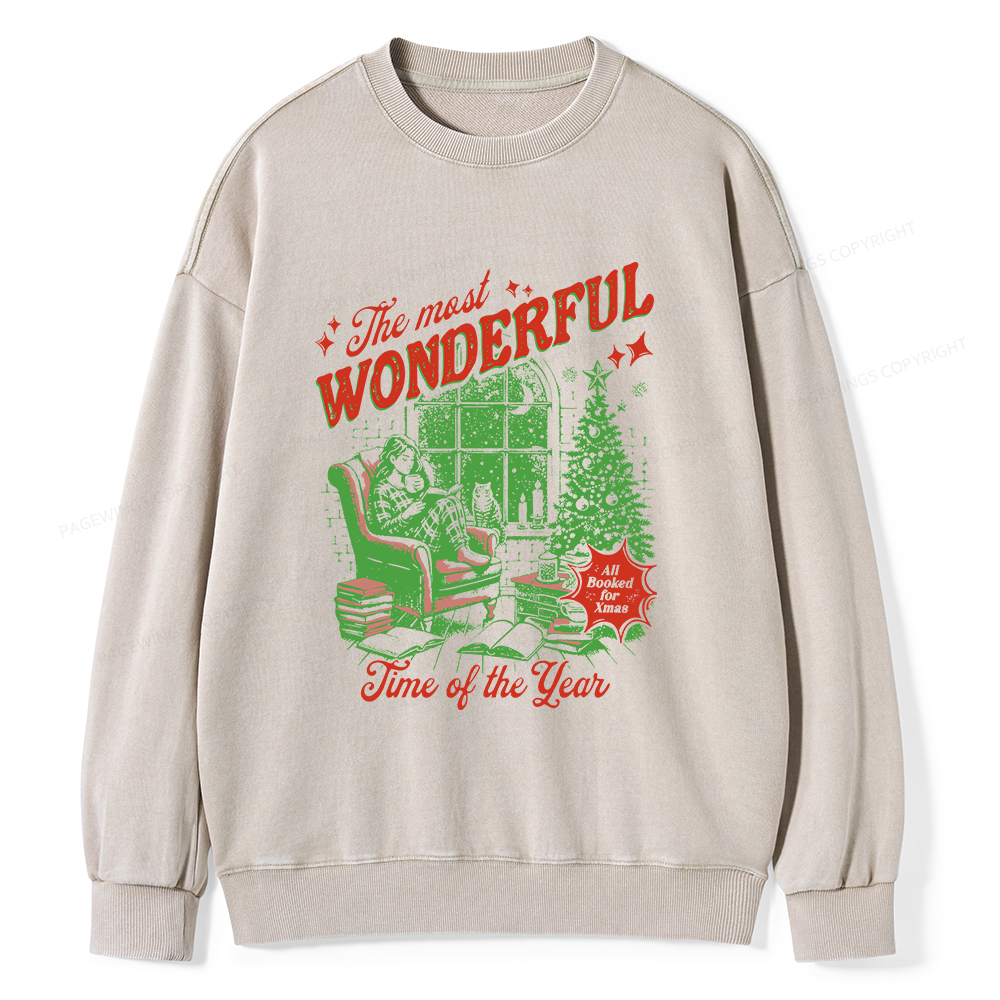 Pagewings All Booked for Christmas Unisex Washed Sweatshirt