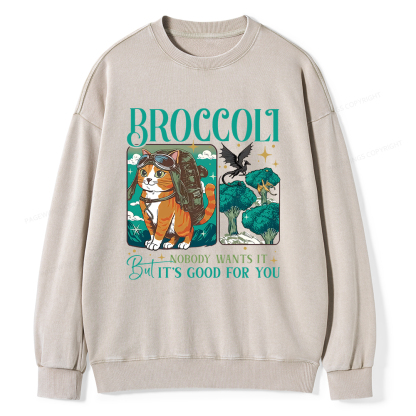 Pagewings Onyx Storm Broccoli Cat Unisex Washed Sweatshirt