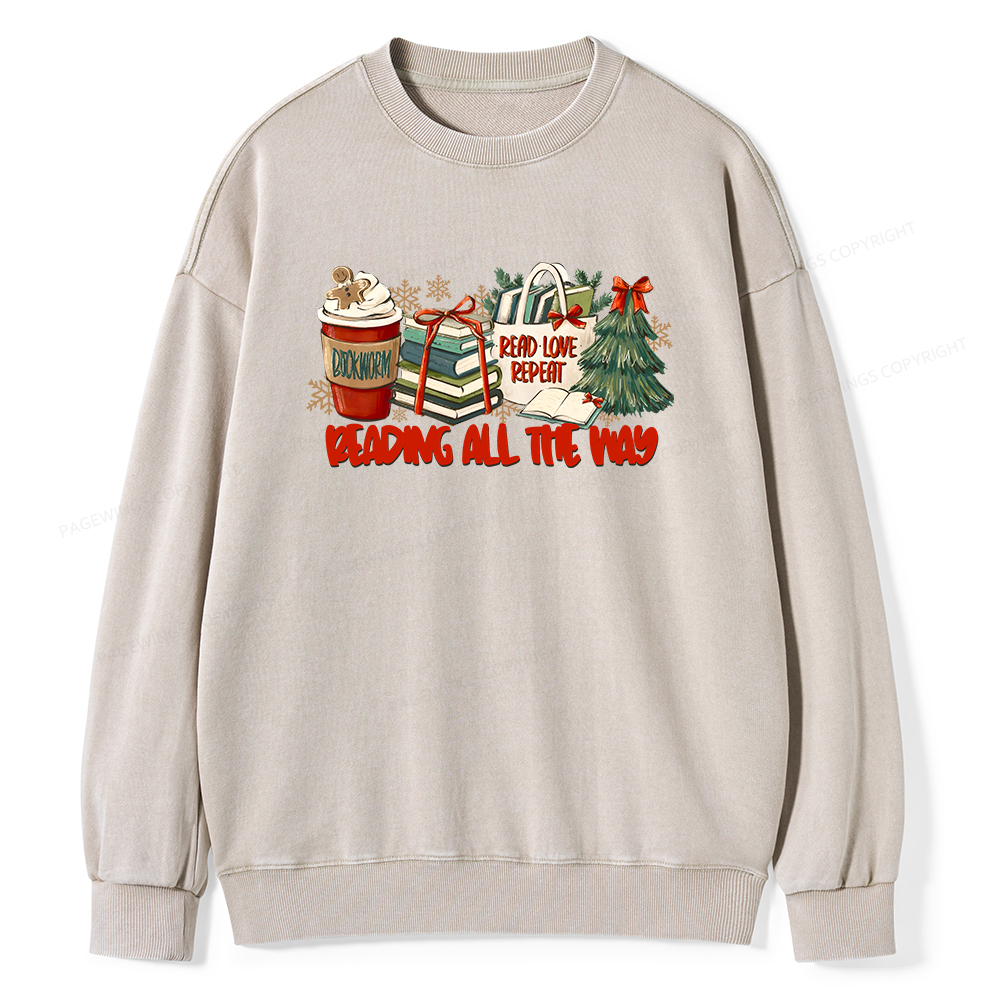 Pagewings Christmas Book Lover  Unisex Washed Sweatshirt