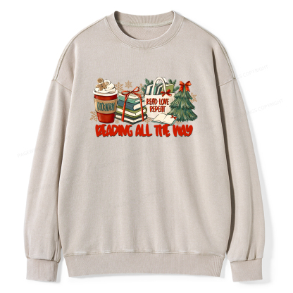 Pagewings Christmas Book Lover  Unisex Washed Sweatshirt
