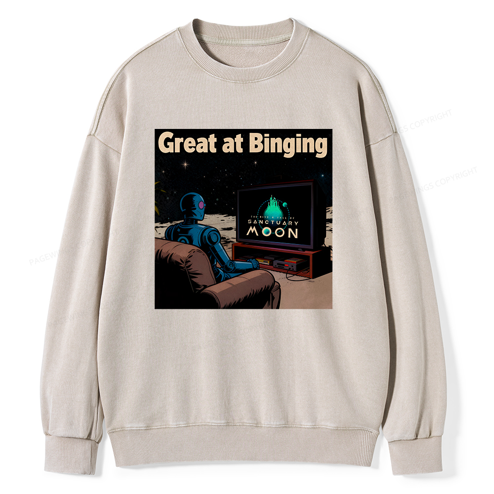 Pagewings Great At Binging Unisex Washed Sweatshirt