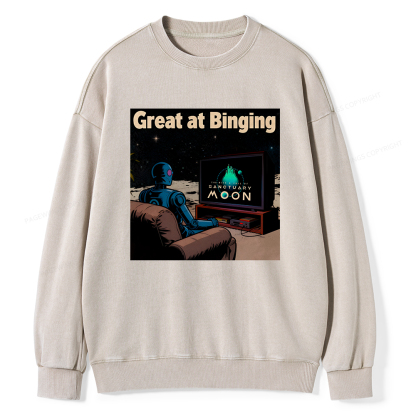 Pagewings Great At Binging Unisex Washed Sweatshirt