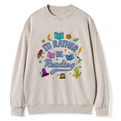 Pagewings I'd Rather Be Reading Unisex Washed Sweatshirt