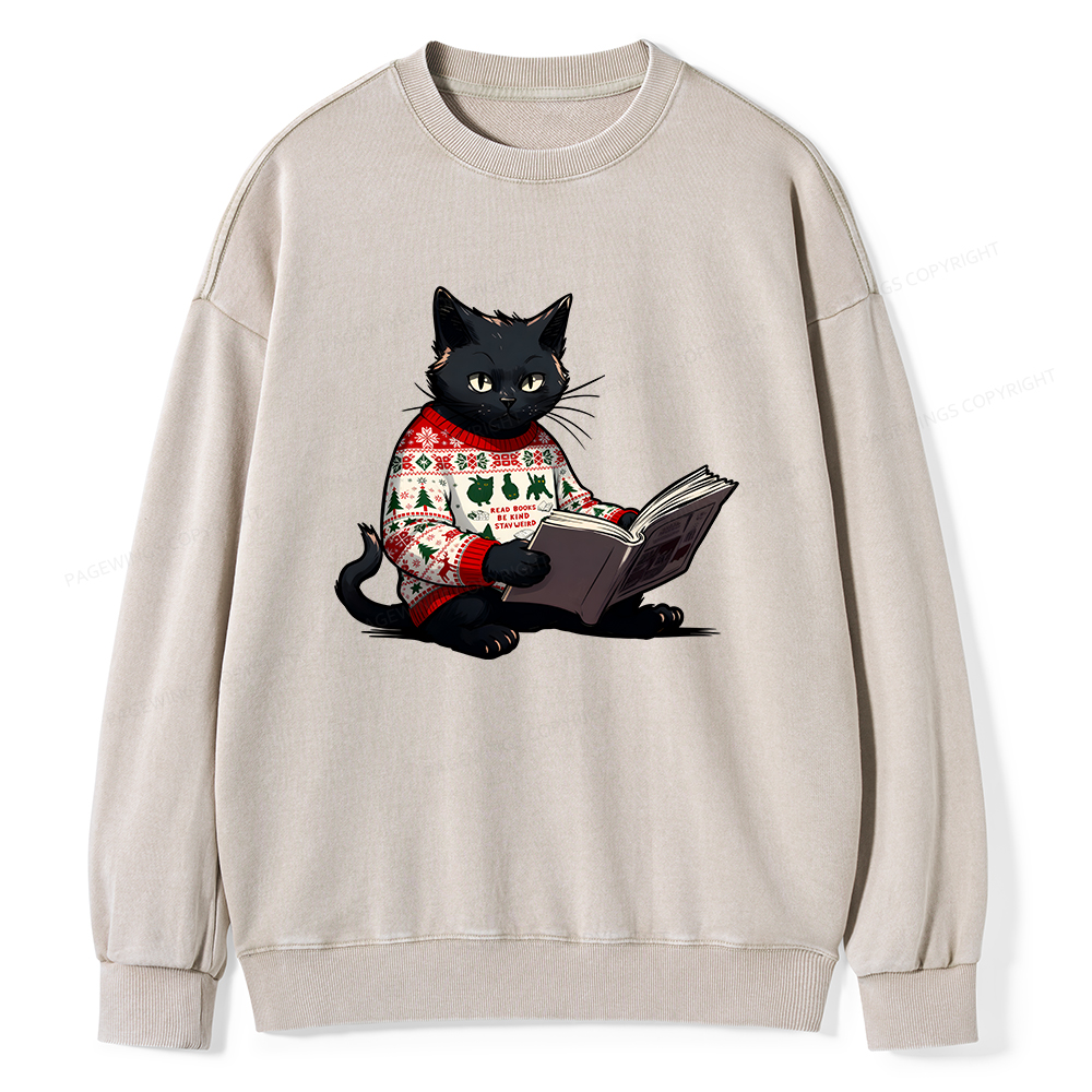 Pagewings Just a Cat Who Loves Reading Unisex Washed Sweatshirt