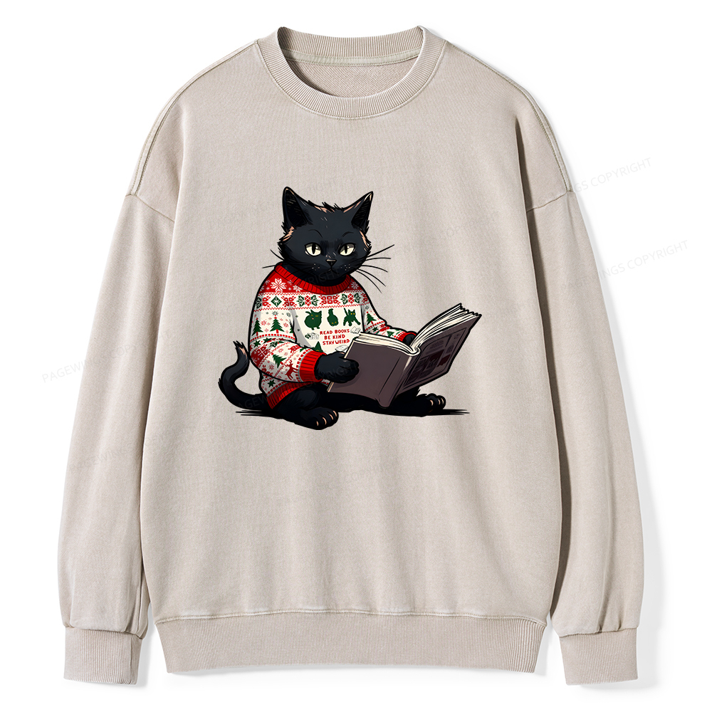 Pagewings Just a Cat Who Loves Reading Unisex Washed Sweatshirt