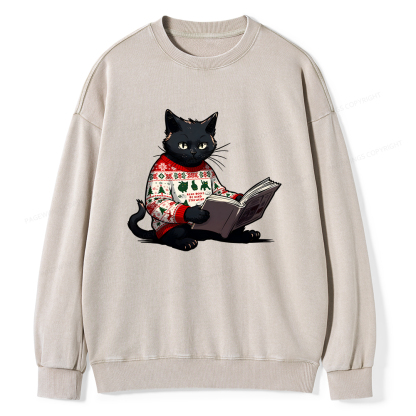 Pagewings Just a Cat Who Loves Reading Unisex Washed Sweatshirt