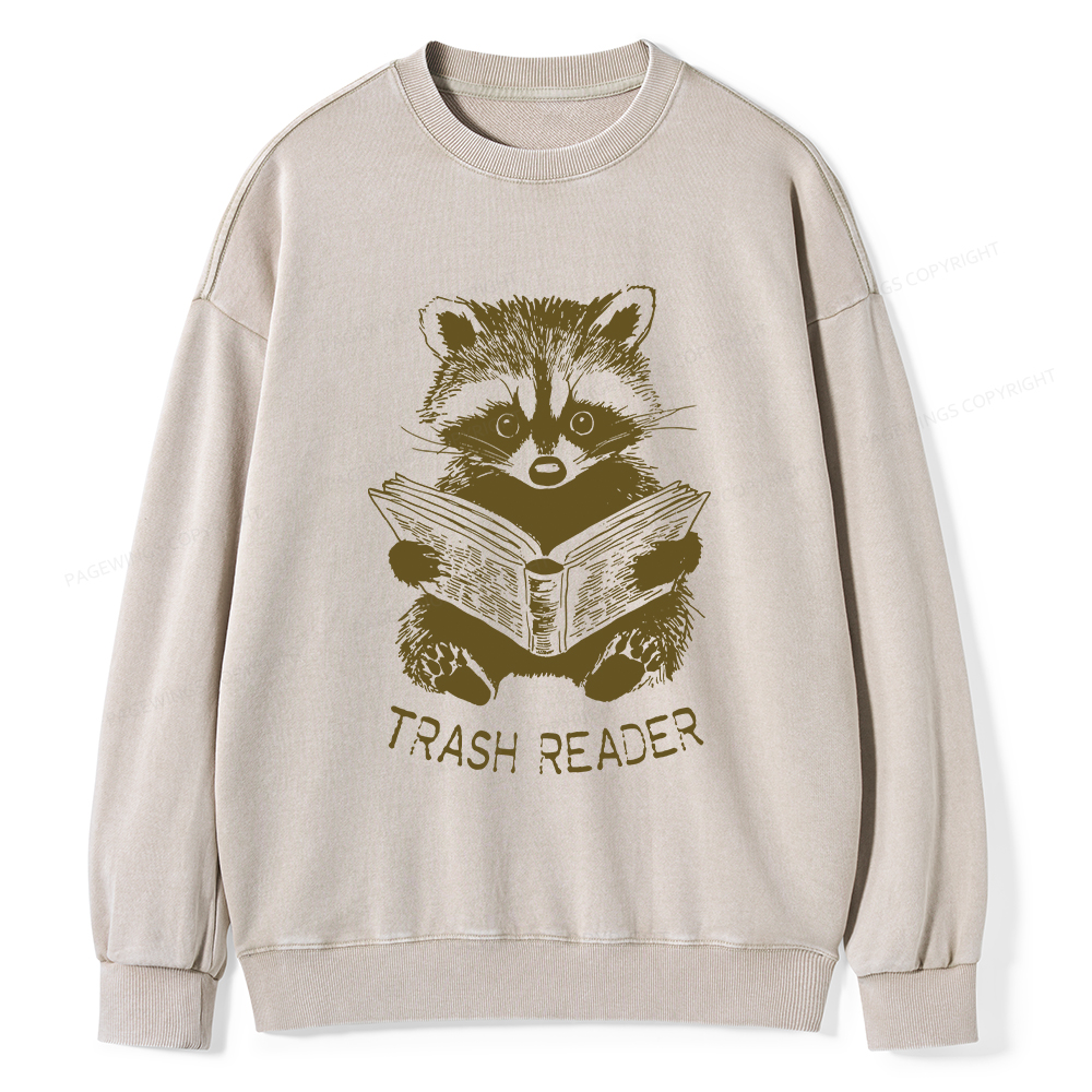 Pagewings Raccoon Reading Trash Reader Unisex Washed Sweatshirt