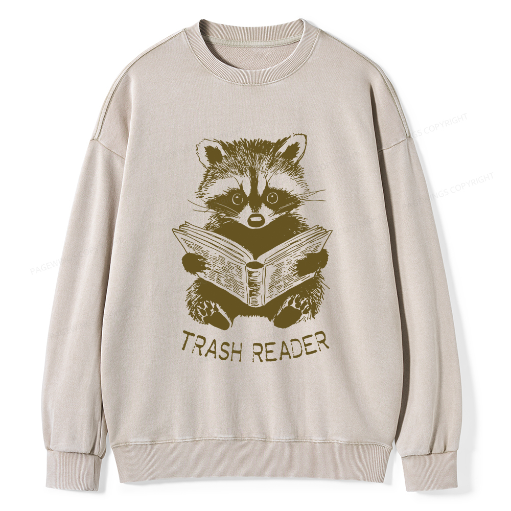Pagewings Raccoon Reading Trash Reader Unisex Washed Sweatshirt