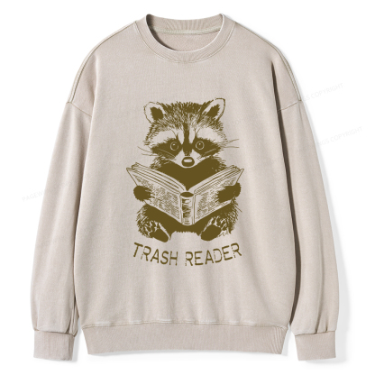 Pagewings Raccoon Reading Trash Reader Unisex Washed Sweatshirt