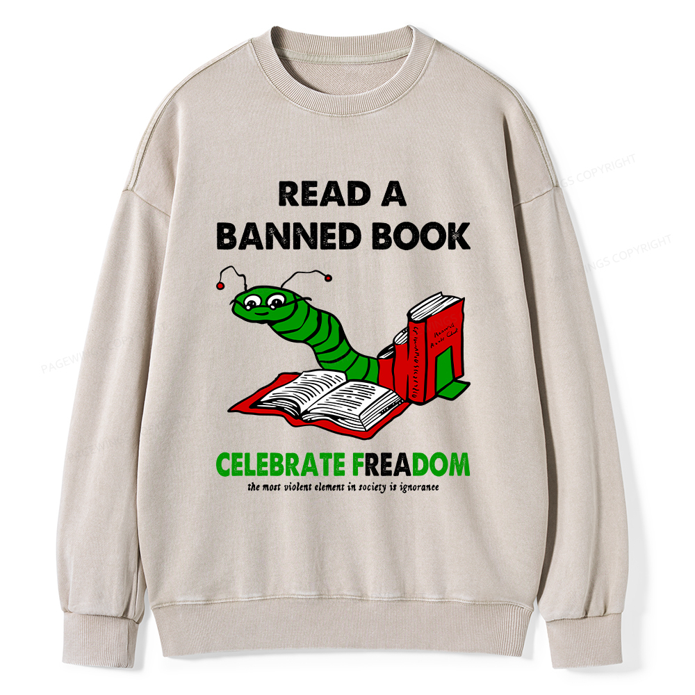 Pagewings Read A Banned Book Unisex Washed Sweatshirt