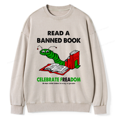 Pagewings Read A Banned Book Unisex Washed Sweatshirt