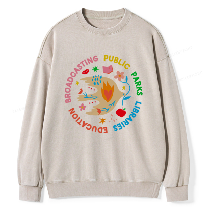 Pagewings Public Parks Libraries Education Broadcasting Unisex Washed Sweatshirt