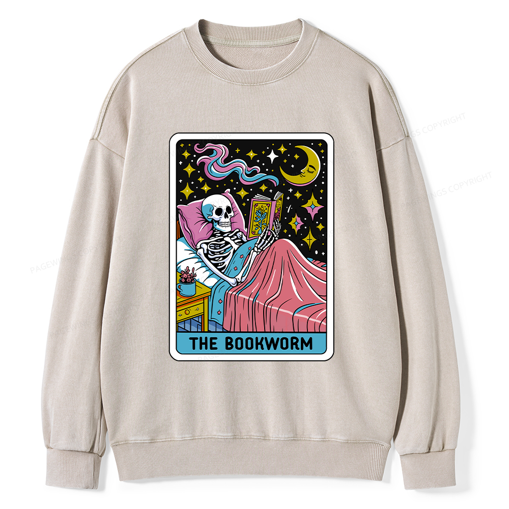 Pagewings The Bookworm Tarot Card Unisex Washed Sweatshirt