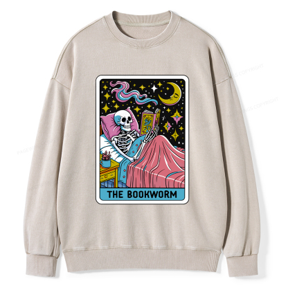 Pagewings The Bookworm Tarot Card Unisex Washed Sweatshirt