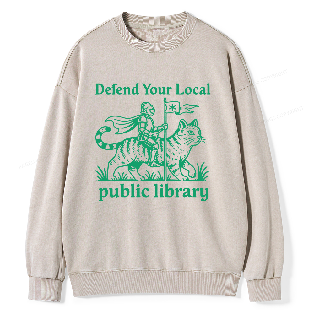 Pagewings Defend Your Local Public Library Unisex Washed Sweatshirt