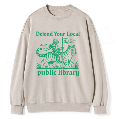 Pagewings Defend Your Local Public Library Unisex Washed Sweatshirt