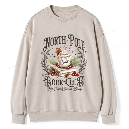 Pagewings Funny North Pole Book Club Unisex Washed Sweatshirt