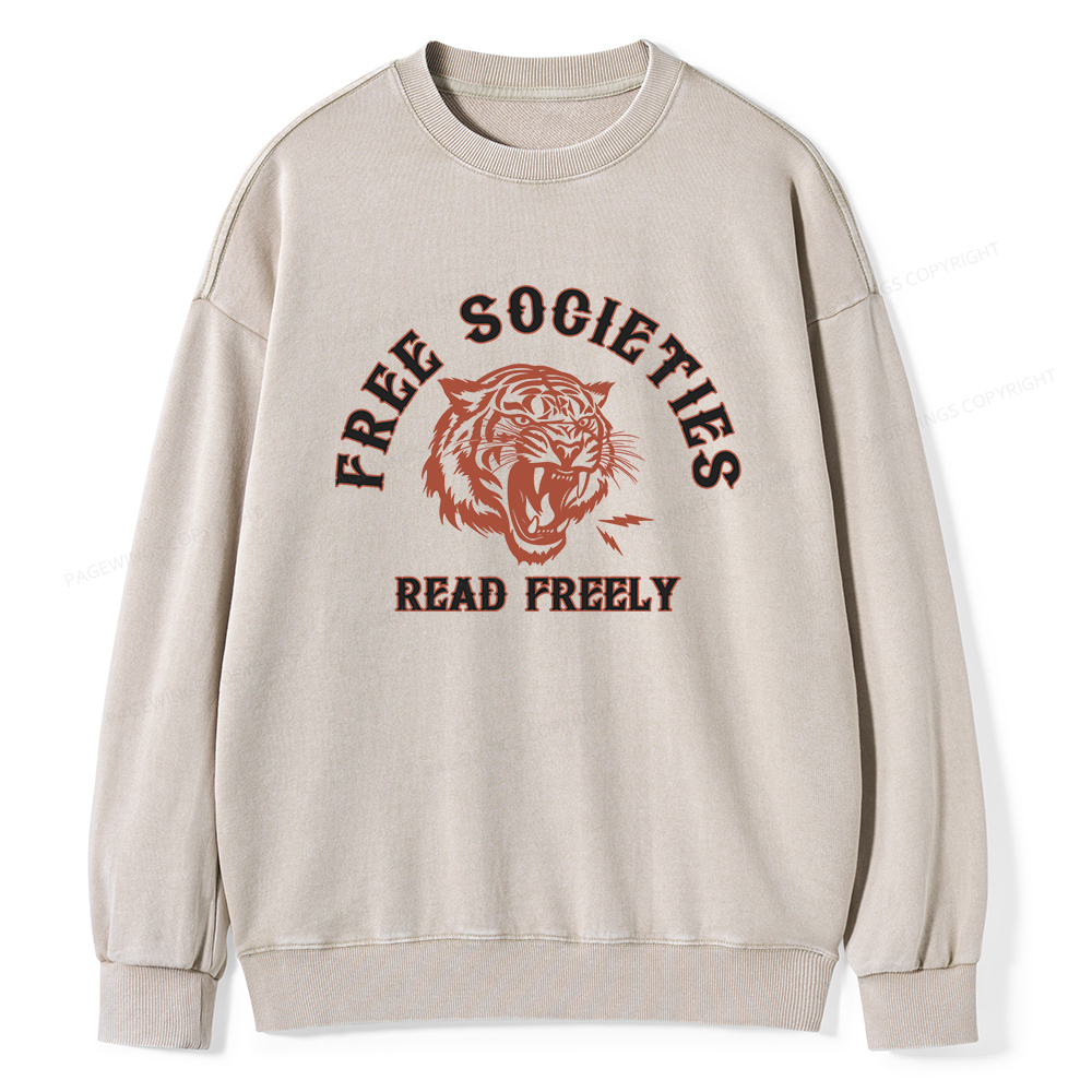 Pagewings Free Societies Read Freely Unisex Washed Sweatshirt