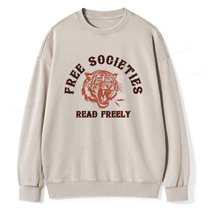 Pagewings Free Societies Read Freely Unisex Washed Sweatshirt
