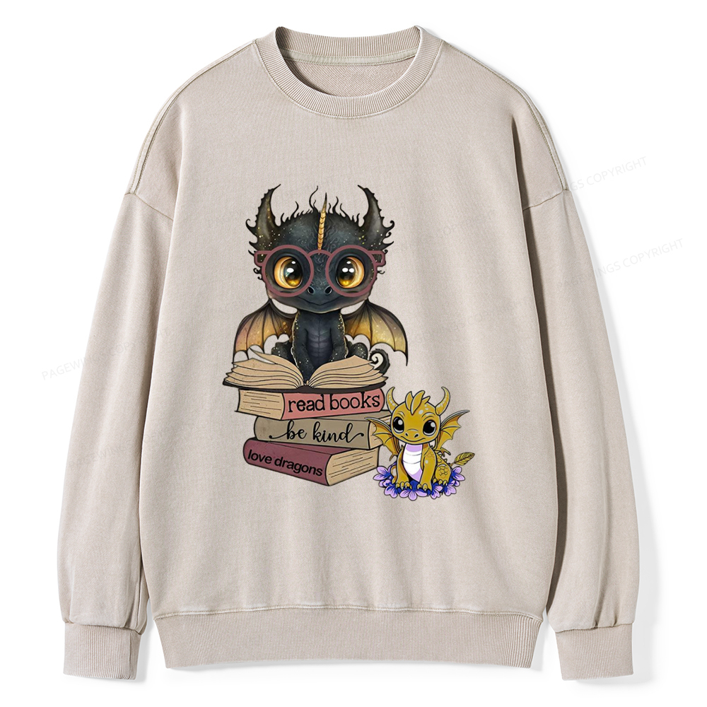 Pagewings Cute Tairn And Andarna Fourth Wing Unisex Washed Sweatshirt