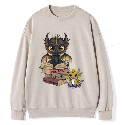 Pagewings Cute Tairn And Andarna Fourth Wing Unisex Washed Sweatshirt