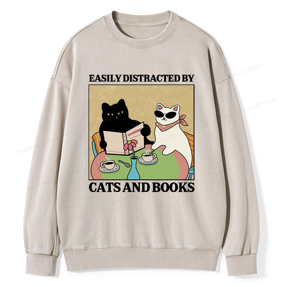 Pagewings Cats And Books Unisex Washed Sweatshirt