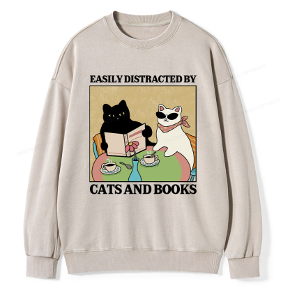 Pagewings Cats And Books Unisex Washed Sweatshirt
